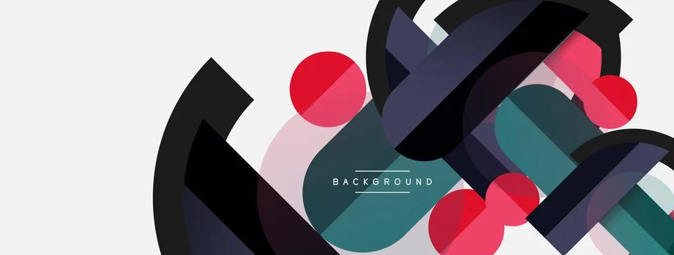 Geometric shapes composition abstract background. Circles lines and rectangles Stock Illustration