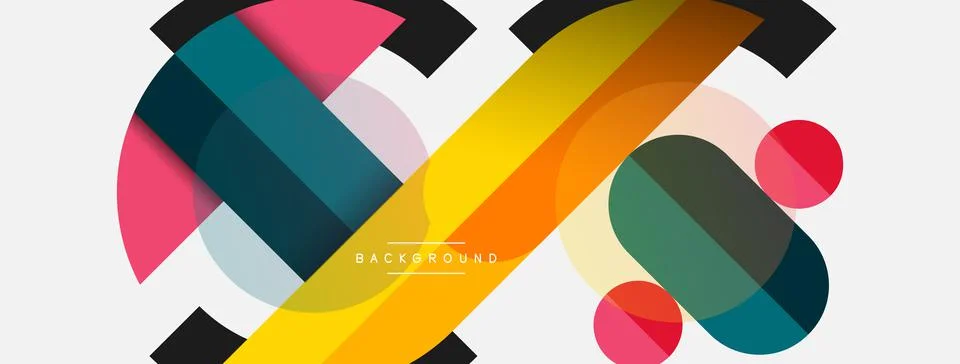 Geometric shapes composition abstract background. Circles lines and rectangles Stock Illustration