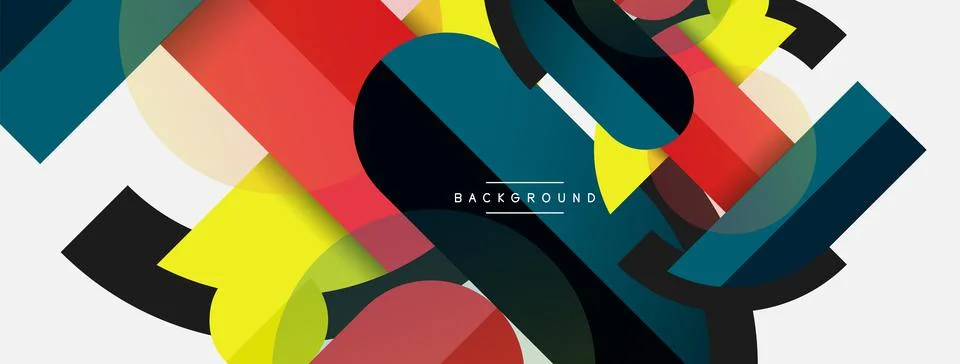 Geometric shapes composition abstract background. Circles lines and rectangles Illustrazione stock