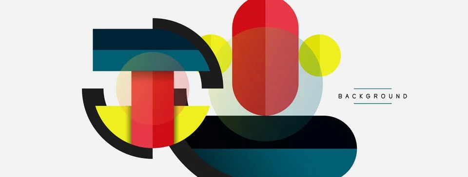 Geometric shapes composition abstract background. Circles lines and rectangles Stock Illustration
