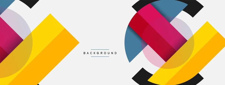 Geometric shapes composition abstract background. Circles lines and rectangles Stock Illustration