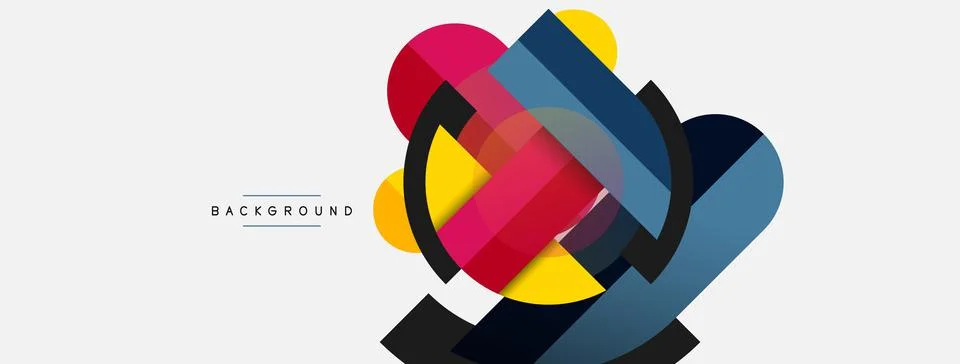 Geometric shapes composition abstract background. Circles lines and rectangles Stock Illustration