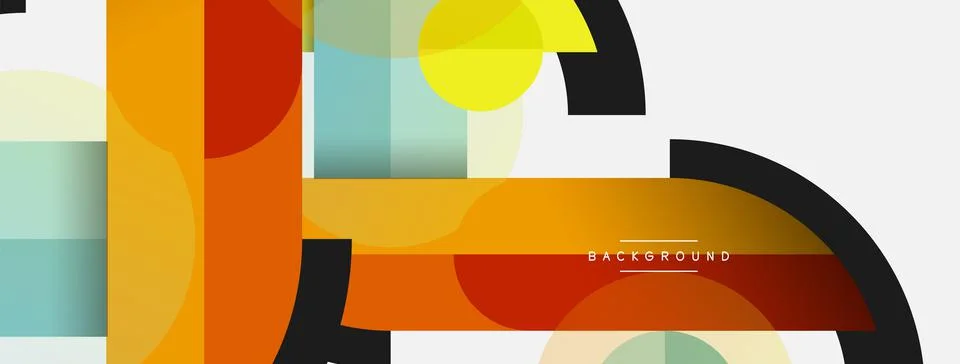 Geometric shapes composition abstract background. Circles lines and rectangles Stock Illustration