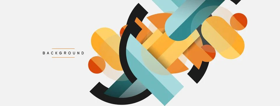 Geometric shapes composition abstract background. Circles lines and rectangles Illustration