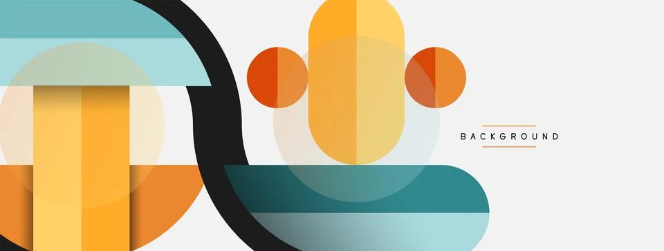 Geometric shapes composition abstract background. Circles lines and rectangles Stock Illustration