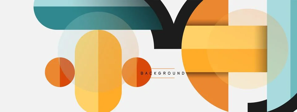 Geometric shapes composition abstract background. Circles lines and rectangles Stock Illustration