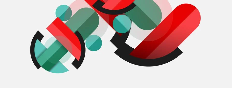 Geometric shapes composition abstract background. Circles lines and rectangles Stock Illustration