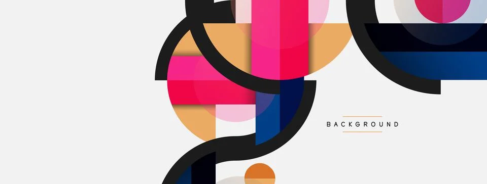 Geometric shapes composition abstract background. Circles lines and rectangles Stock Illustration