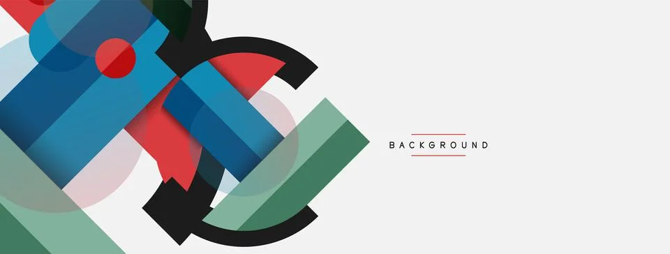 Geometric shapes composition abstract background. Circles lines and rectangles Stock Illustration