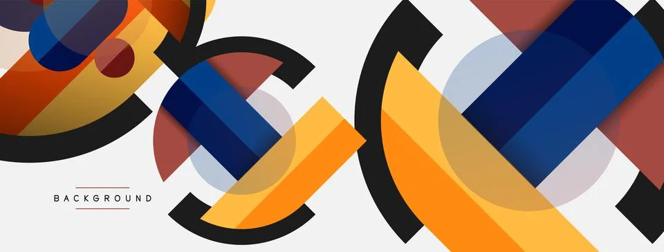 Geometric shapes composition abstract background. Circles lines and rectangles Stock Illustration