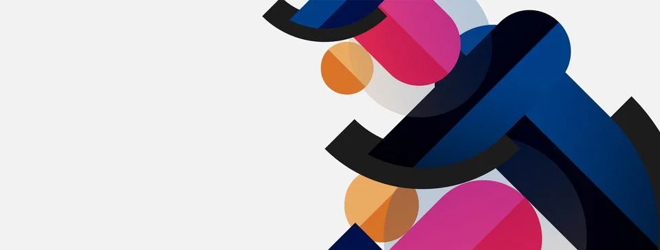 Geometric shapes composition abstract background. Circles lines and rectangles Stock Illustration