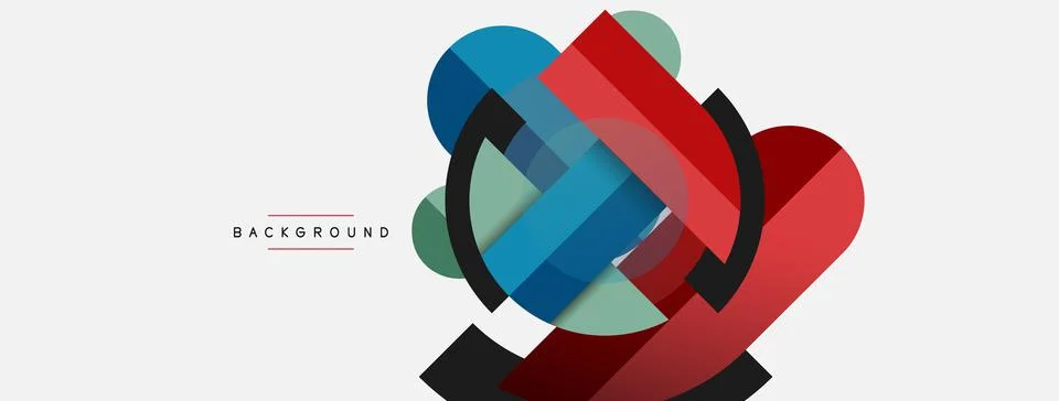 Geometric shapes composition abstract background. Circles lines and rectangles Stock Illustration