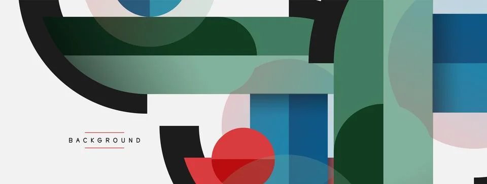 Geometric shapes composition abstract background. Circles lines and rectangles Stock Illustration