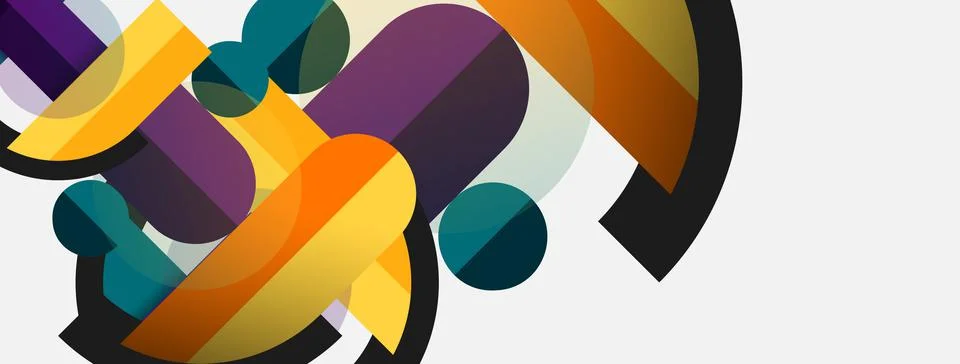 Geometric shapes composition abstract background. Circles lines and rectangles Stock Illustration