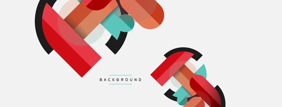 Geometric shapes composition abstract background. Circles lines and rectangles Stock Illustration
