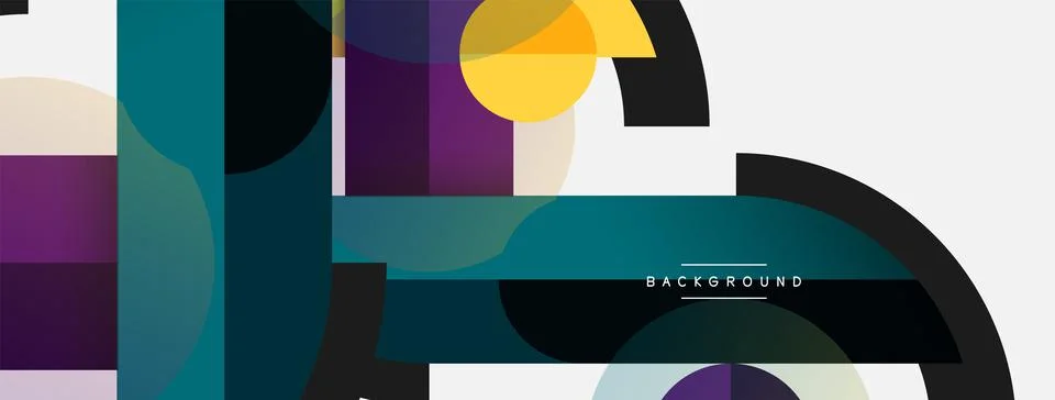 Geometric shapes composition abstract background. Circles lines and rectangles Illustrazione stock