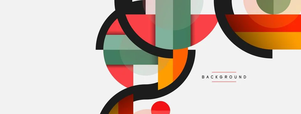 Geometric shapes composition abstract background. Circles lines and rectangles Stock Illustration