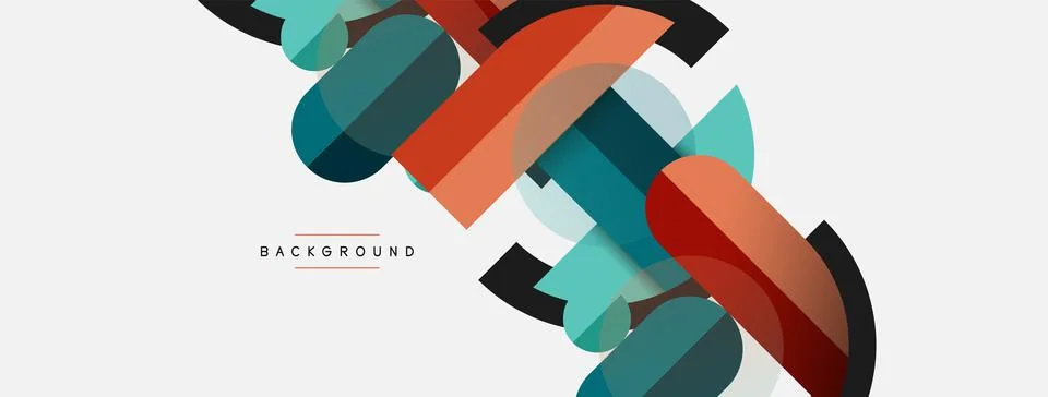 Geometric shapes composition abstract background. Circles lines and rectangles Stock Illustration