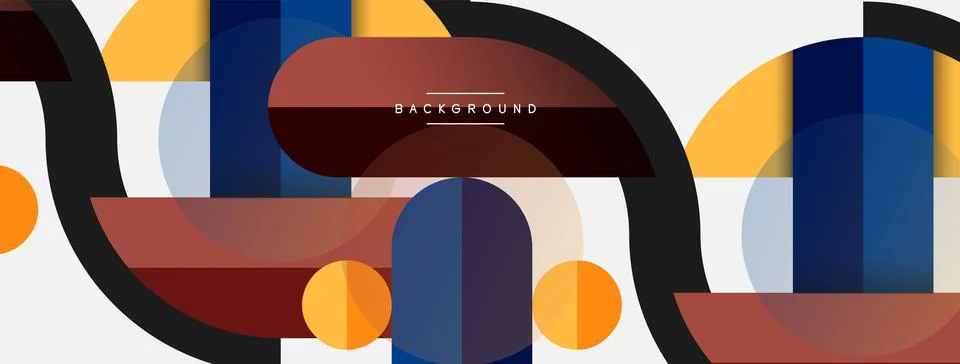 Geometric shapes composition abstract background. Circles lines and rectangles Illustrazione stock