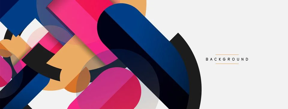 Geometric shapes composition abstract background. Circles lines and rectangles Stock Illustration