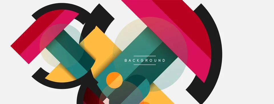 Geometric shapes composition abstract background. Circles lines and rectangles Stock Illustration