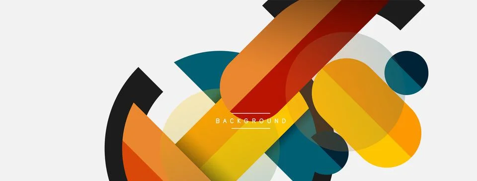 Geometric shapes composition abstract background. Circles lines and rectangles Stock Illustration