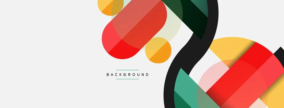 Geometric shapes composition abstract background. Circles lines and rectangles Stock Illustration