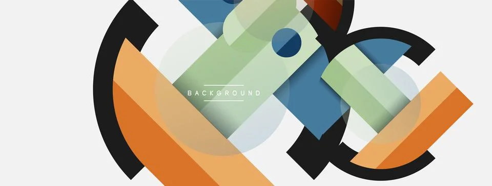 Geometric shapes composition abstract background. Circles lines and rectangles Stock Illustration