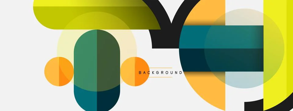 Geometric shapes composition abstract background. Circles lines and rectangles Stock Illustration