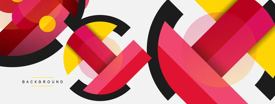 Geometric shapes composition abstract background. Circles lines and rectangles Stock Illustration