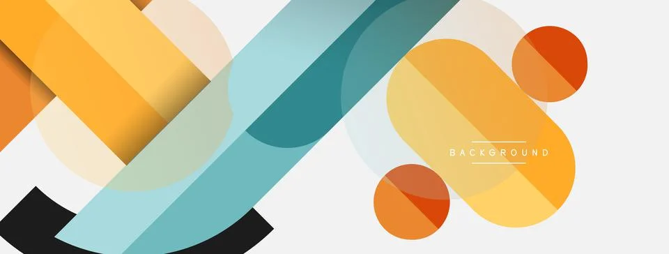 Geometric shapes composition abstract background. Circles lines and rectangles Stock Illustration