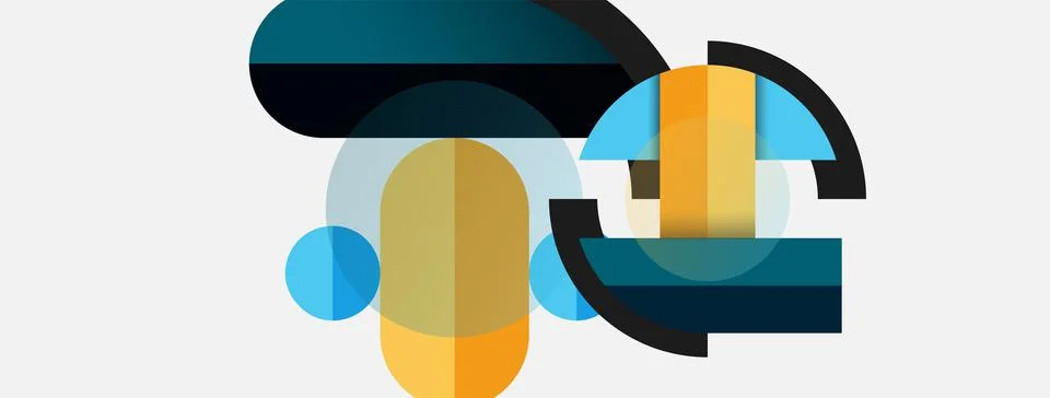 Geometric shapes composition abstract background. Circles lines and rectangles Illustrazione stock