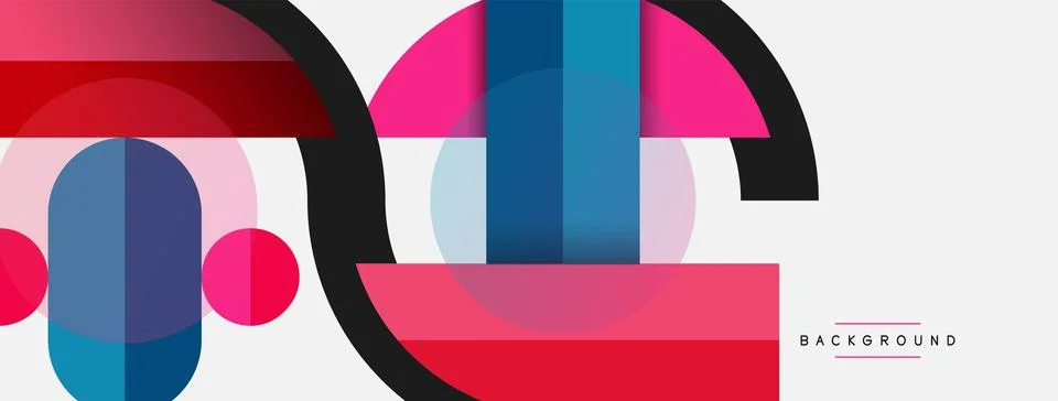 Geometric shapes composition abstract background. Circles lines and rectangles Illustrazione stock