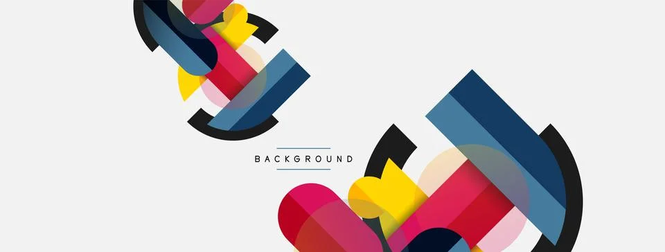 Geometric shapes composition abstract background. Circles lines and rectangles Illustrazione stock