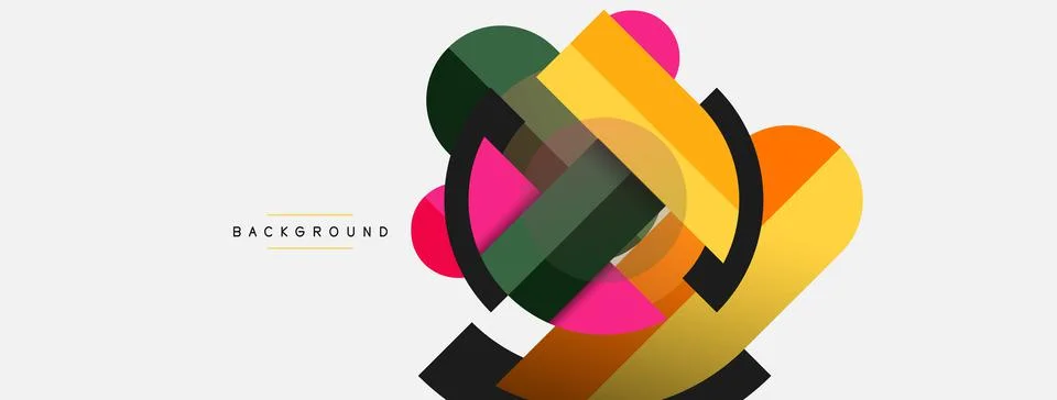 Geometric shapes composition abstract background. Circles lines and rectangles Stock Illustration