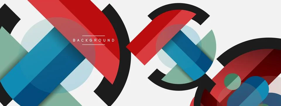 Geometric shapes composition abstract background. Circles lines and rectangles Stock Illustration