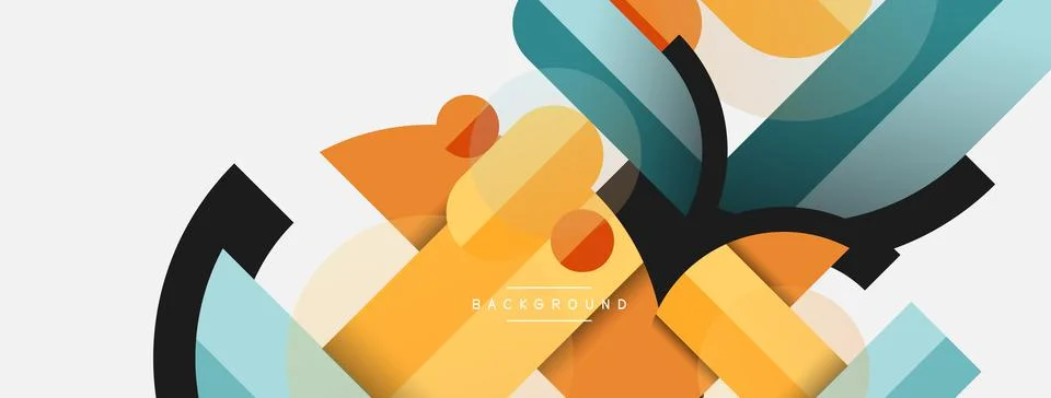 Geometric shapes composition abstract background. Circles lines and rectangles Stock Illustration