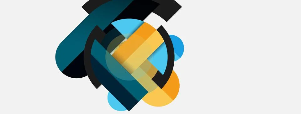 Geometric shapes composition abstract background. Circles lines and rectangles Stock Illustration