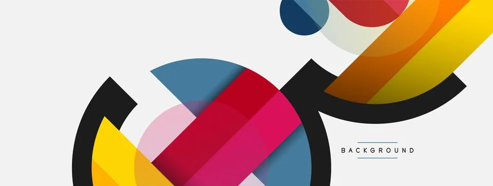 Geometric shapes composition abstract background. Circles lines and rectangles Stock Illustration