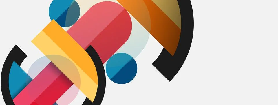 Geometric shapes composition abstract background. Circles lines and rectangles Stock Illustration