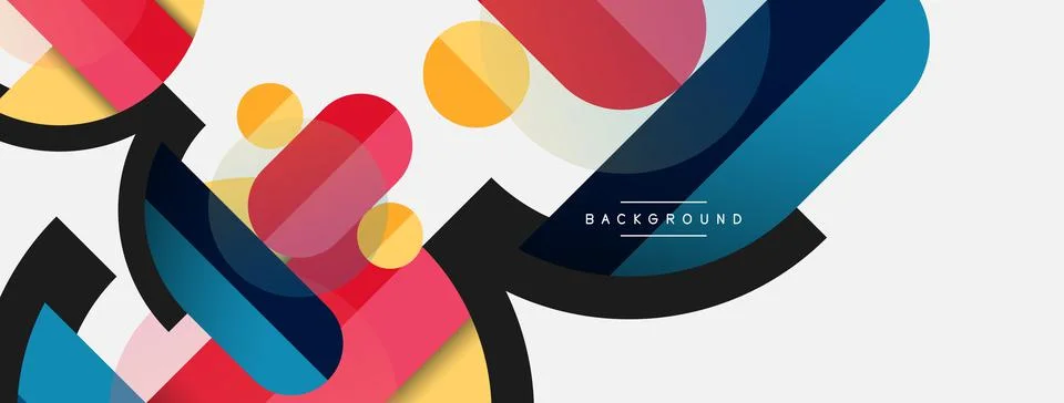 Geometric shapes composition abstract background. Circles lines and rectangles Stock Illustration