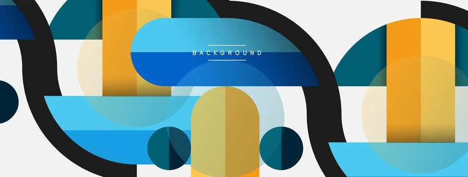 Geometric shapes composition abstract background. Circles lines and rectangles Stock Illustration