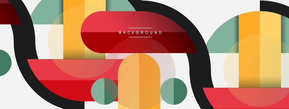 Geometric shapes composition abstract background. Circles lines and rectangles Stock Illustration