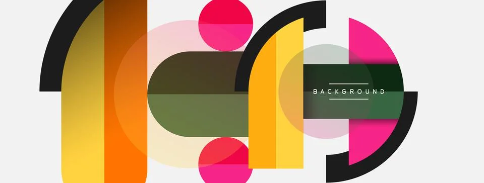 Geometric shapes composition abstract background. Circles lines and rectangles Stock Illustration