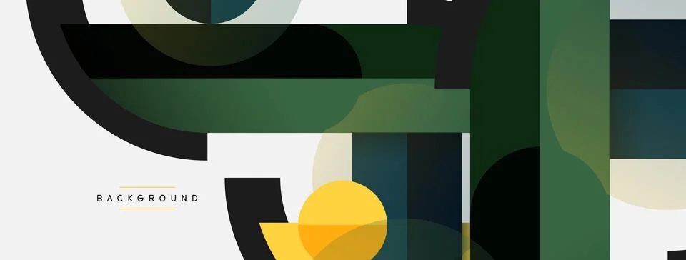 Geometric shapes composition abstract background. Circles lines and rectangles Stock Illustration