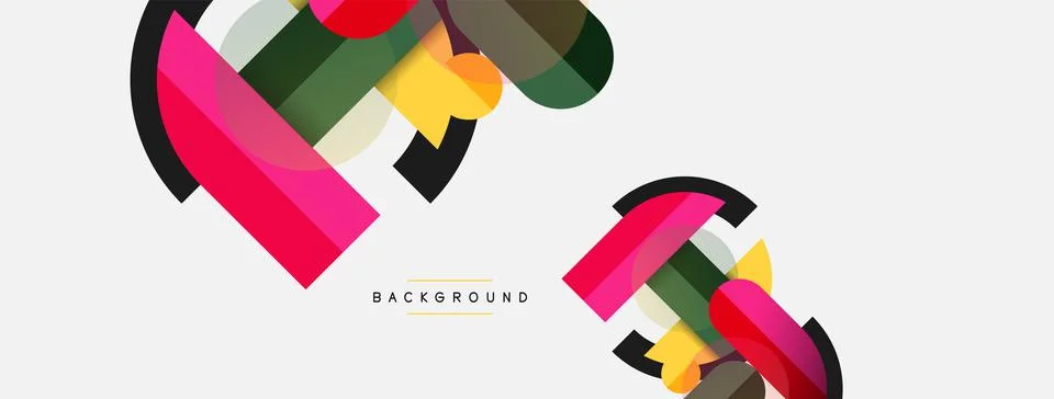 Geometric shapes composition abstract background. Circles lines and rectangles Stock Illustration