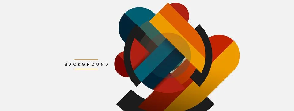 Geometric shapes composition abstract background. Circles lines and rectangles Illustrazione stock