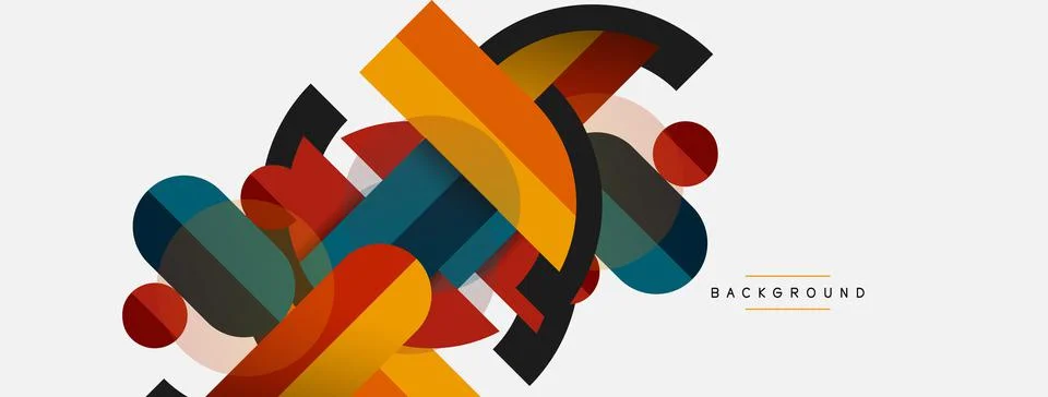 Geometric shapes composition abstract background. Circles lines and rectangles Stock Illustration
