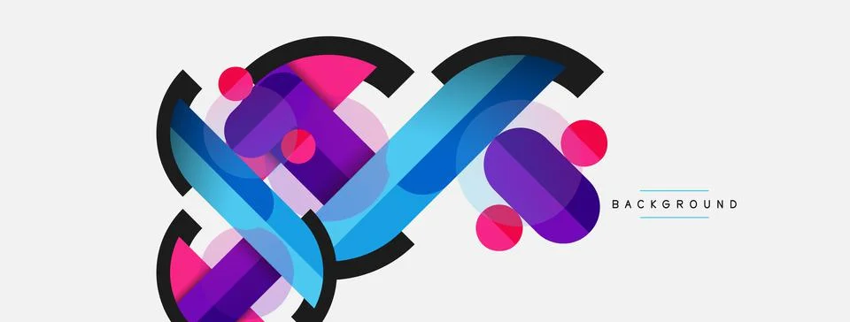 Geometric shapes composition abstract background. Circles lines and rectangles Stock Illustration