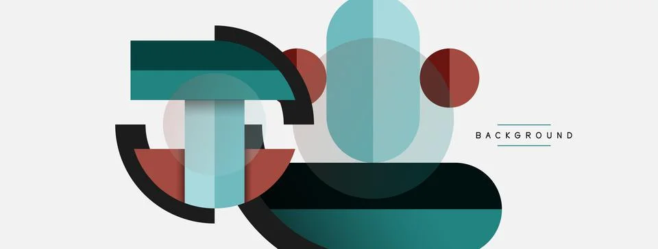 Geometric shapes composition abstract background. Circles lines and rectangles Stock Illustration